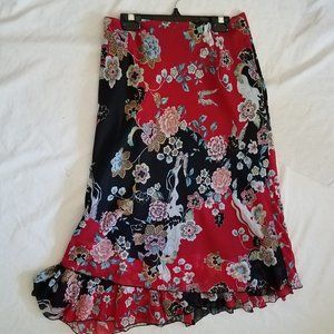 Unworn black /red/ floral  tiered skirt